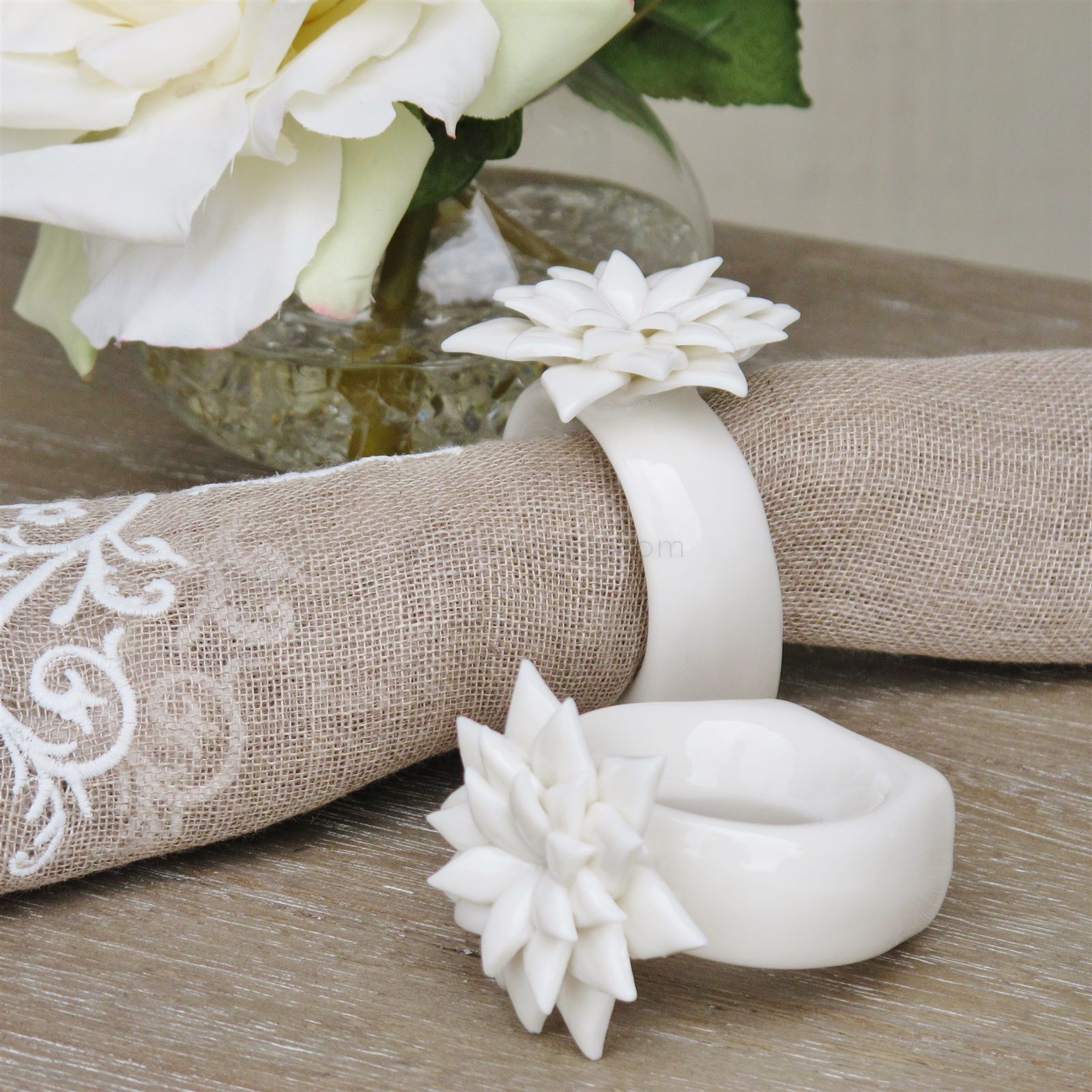 Napkin Rings Cream Flower Set 6 Bliss and Bloom